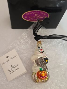 Vtg Christopher Radko Fright D'Light Gem Glass Halloween Ghost Ornament In Box